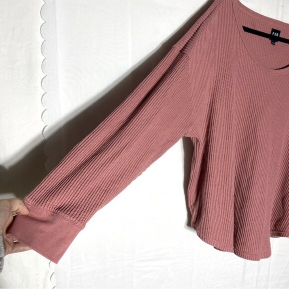 GAP Dusty Rose Waffle Knit Oversized Scoop Neck Long Sleeve Top XL - Picture 13 of 16